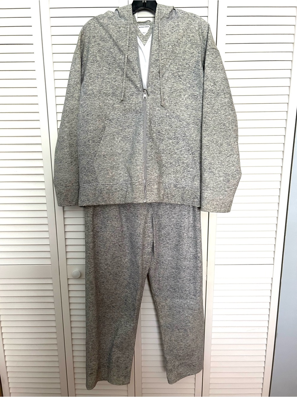 Bottega Veneta Heather gray calf LEATHER Zip Hoodie & Jogger set